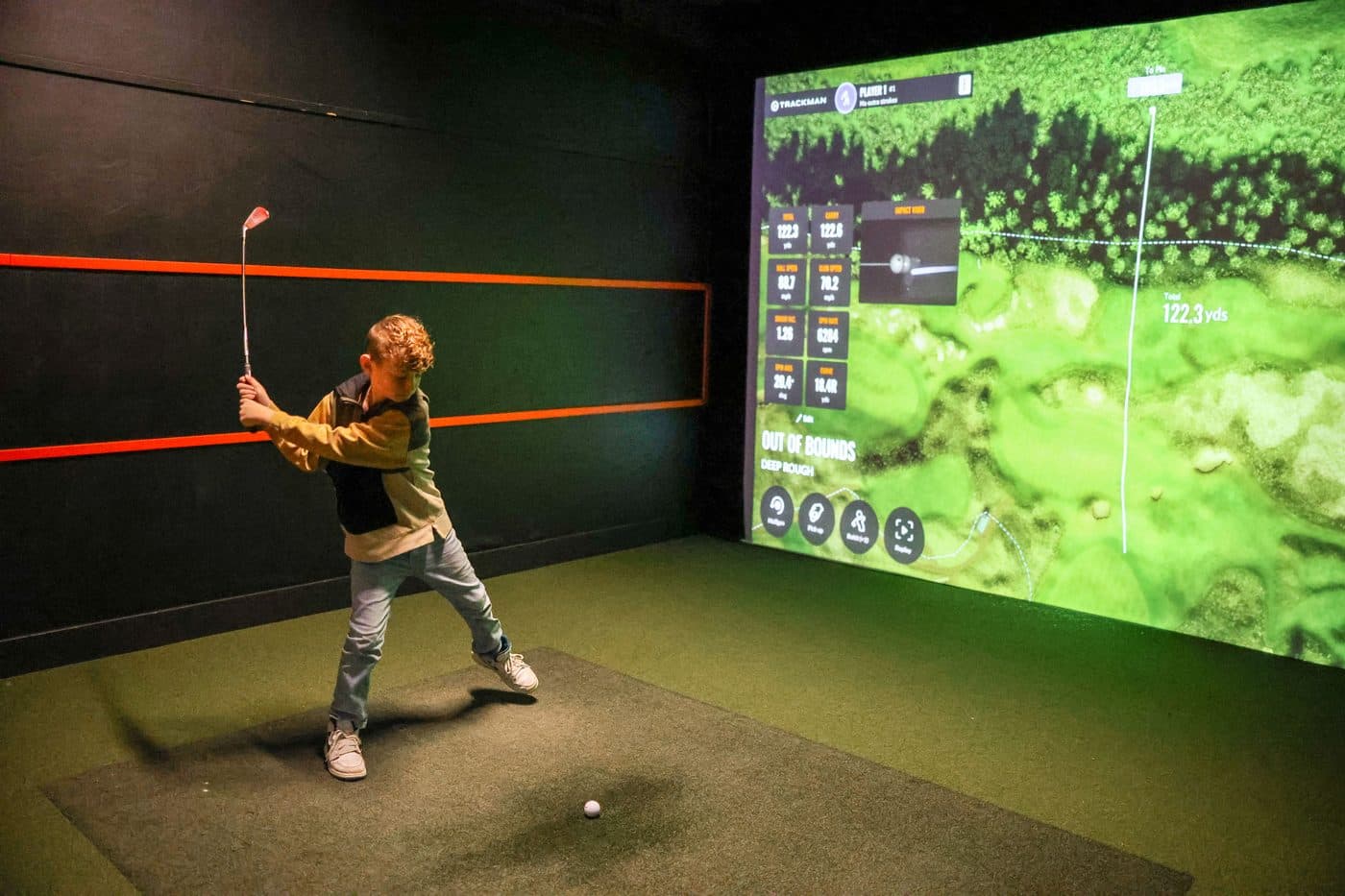 Golf simulator swing at a birthday party